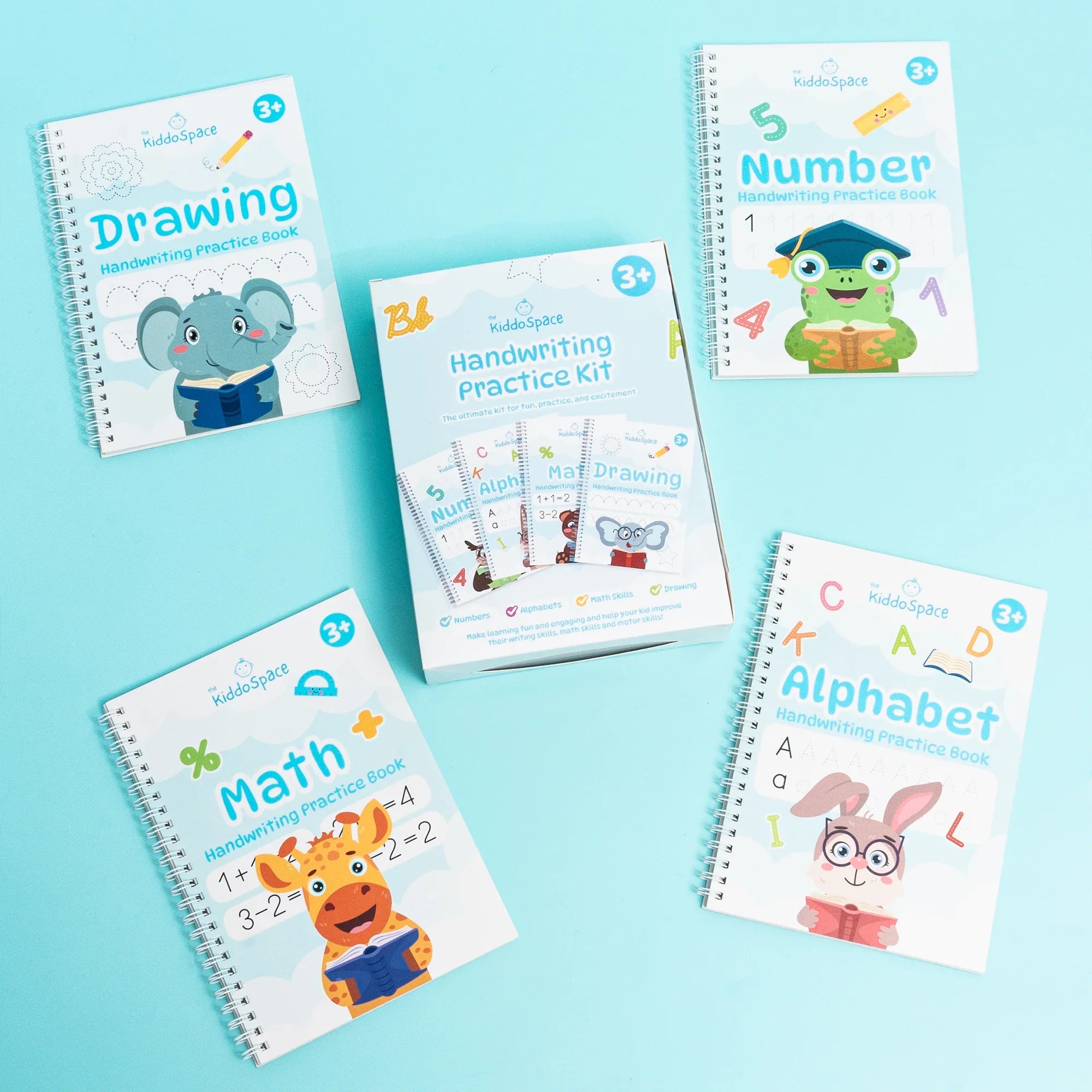 KiddoSpace's Handwriting Practice Kit (4 A5 Books + 1 Pen Grip + 1 Special Ink Pen)