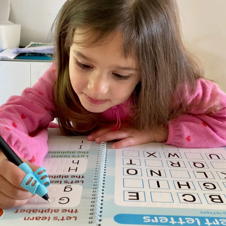 Child using proper pencil grip with ergonomic support